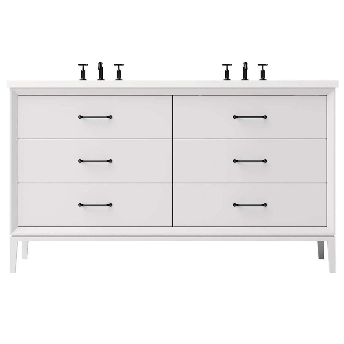 Vanderloc Alexandra Double Drawer Bath Vanity - 60&quot; - Strong White - Matte Black - ALD6 - 60.sw.mb
