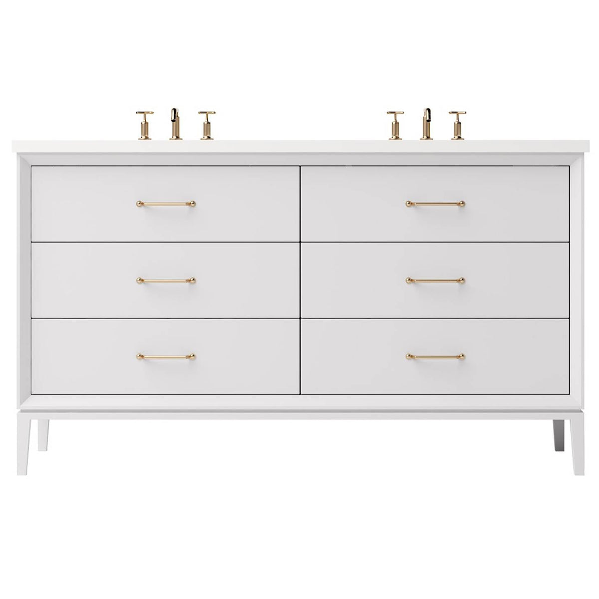 Vanderloc Alexandra Double Drawer Bath Vanity - 60&quot; - Strong White - Satin Gold - ALD6 - 60.sw.sg