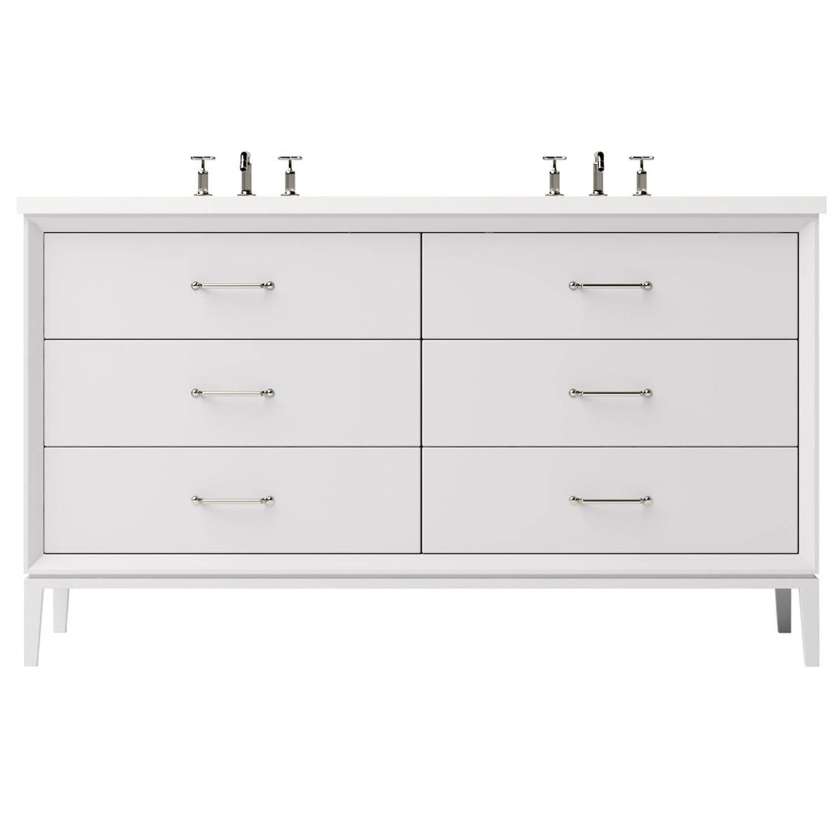 Vanderloc Alexandra Double Drawer Bath Vanity - 60&quot; - Strong White - Satin Nickel - ALD6 - 60.sw.sn