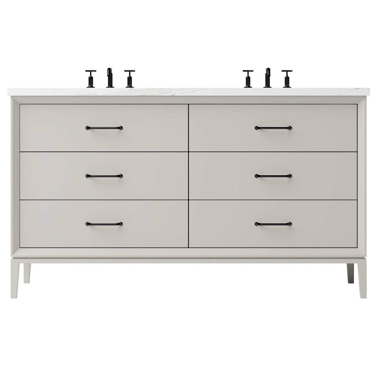 Vanderloc Alexandra Double Drawer Bath Vanity - 60&quot; - Vintage Taupe - Matte Black - ALD6 - 60.vt.mb