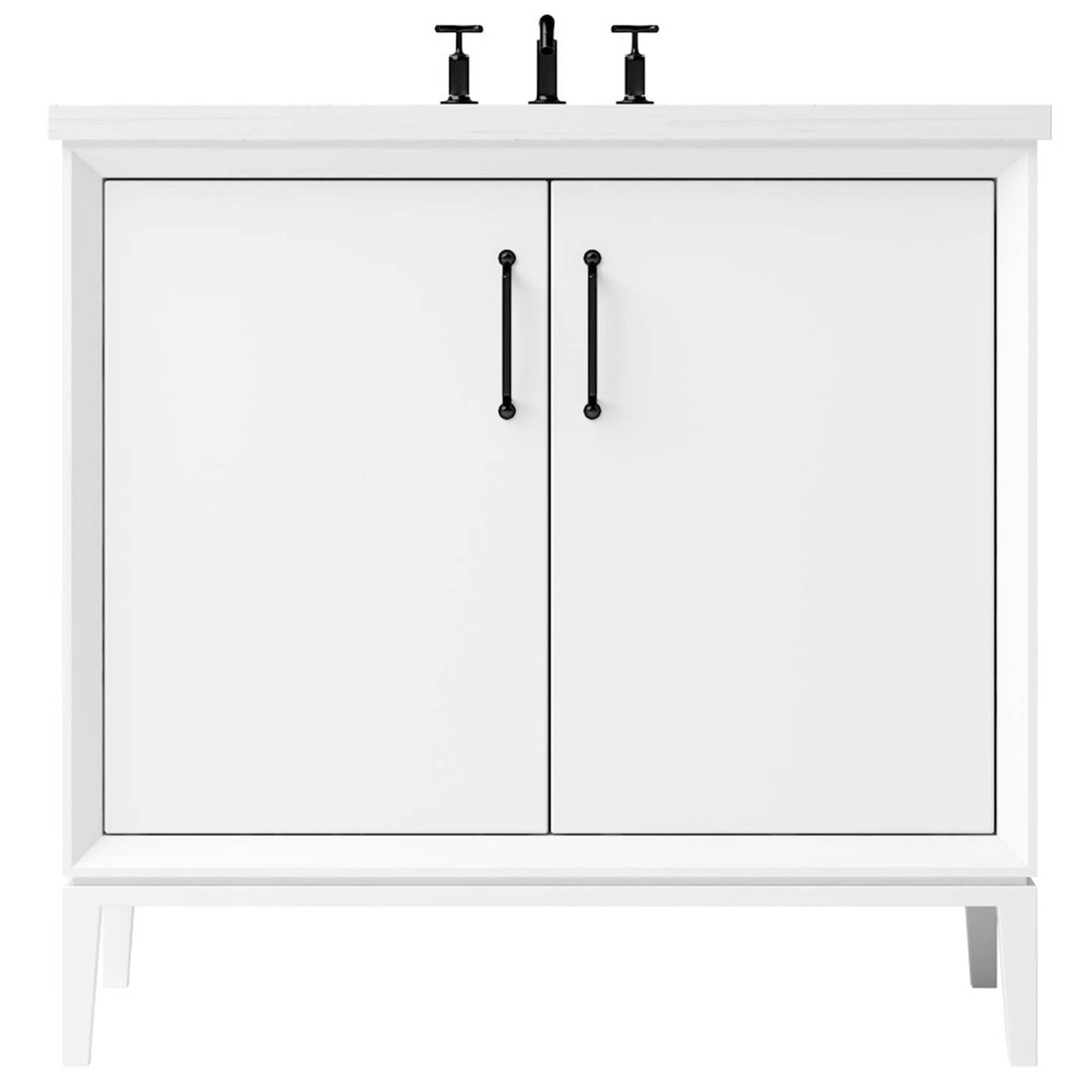 Vanderloc Alexandra Single Bath Vanity - 36&quot; - Pure White - Matte Black - ALS1 - 36.pw.mb
