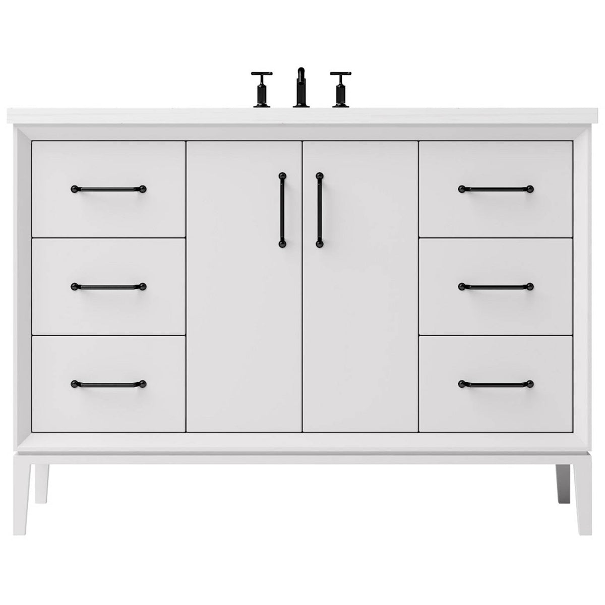Vanderloc Alexandra Single Extra Wide Bath Vanity - 48&quot; - Strong White - Matte Black - ALS4 - 48.sw.mb