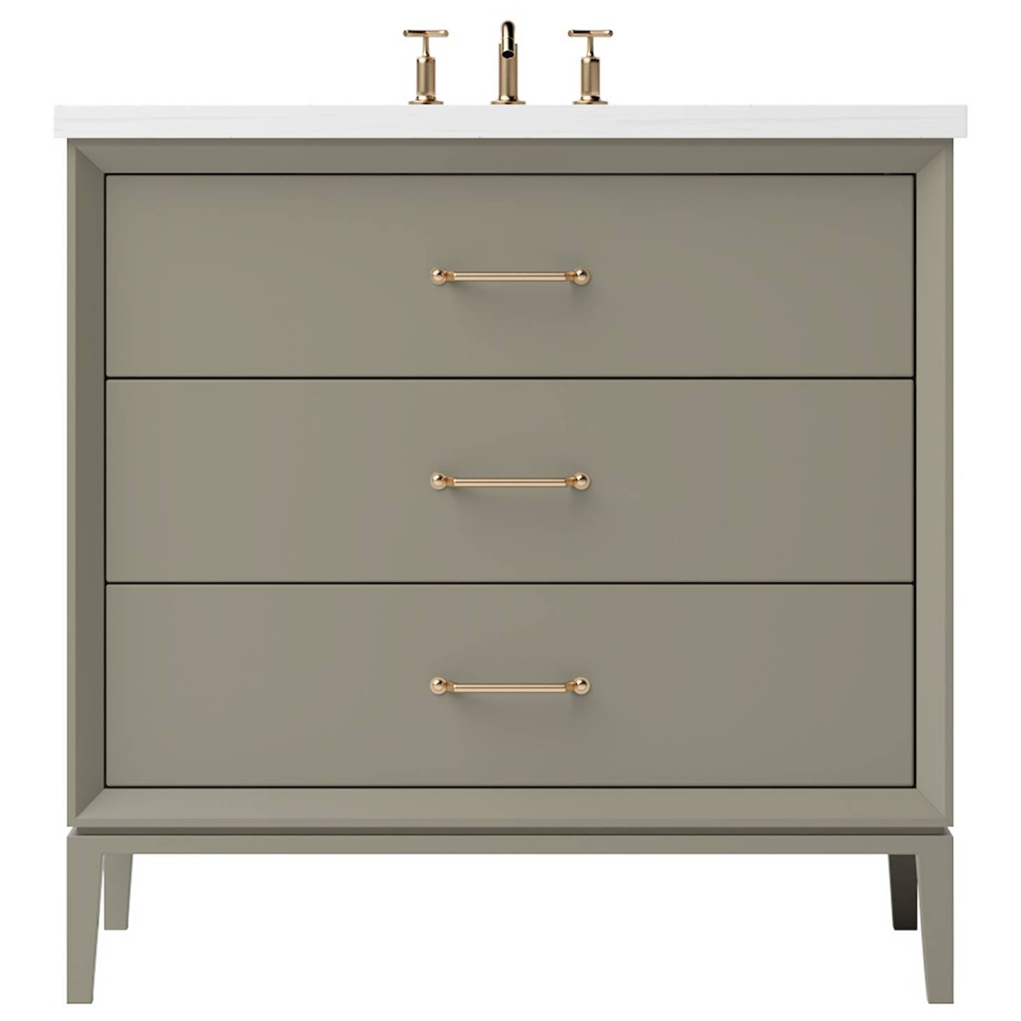 Vanderloc Alexandra Three - Drawer Single Bath Vanity - 30" - French Olive - Satin Gold - ALS3 - 30.fo.sg