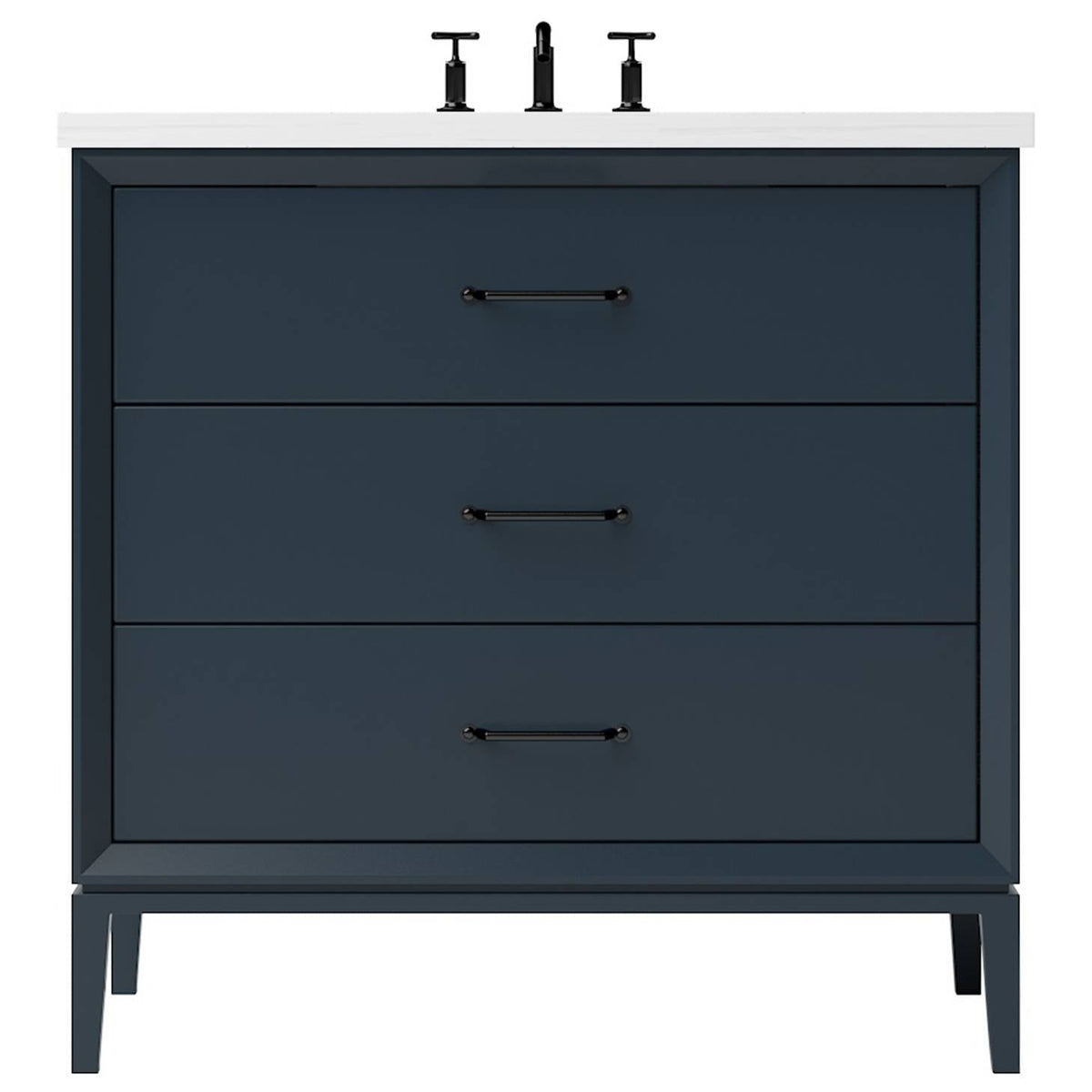 Vanderloc Alexandra Three - Drawer Single Bath Vanity - 30&quot; - Hague Blue - Matte Black - ALS3 - 30.hb.mb