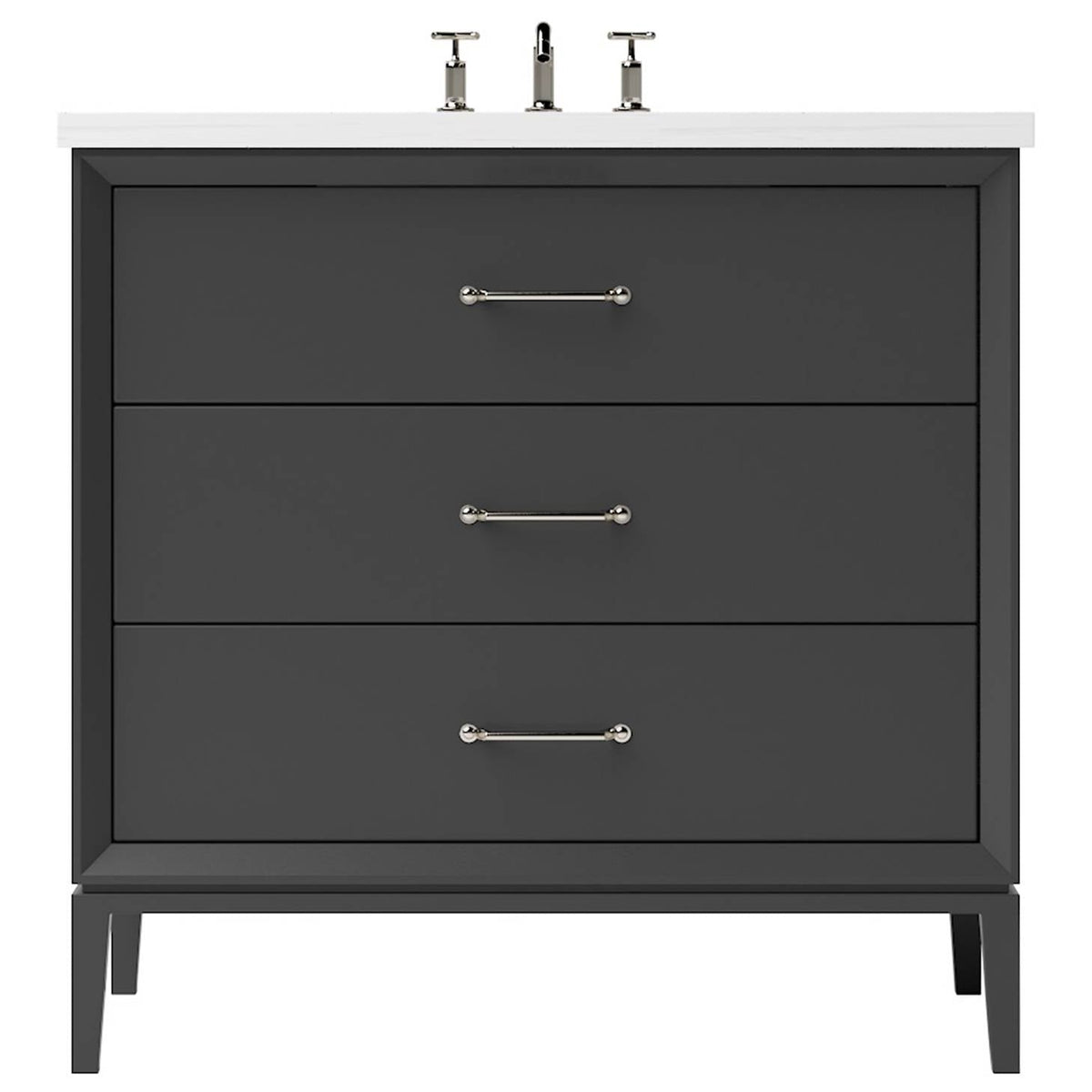 Vanderloc Alexandra Three - Drawer Single Bath Vanity - 30&quot; - Off Black - Satin Nickel - ALS3 - 30.ob.sn