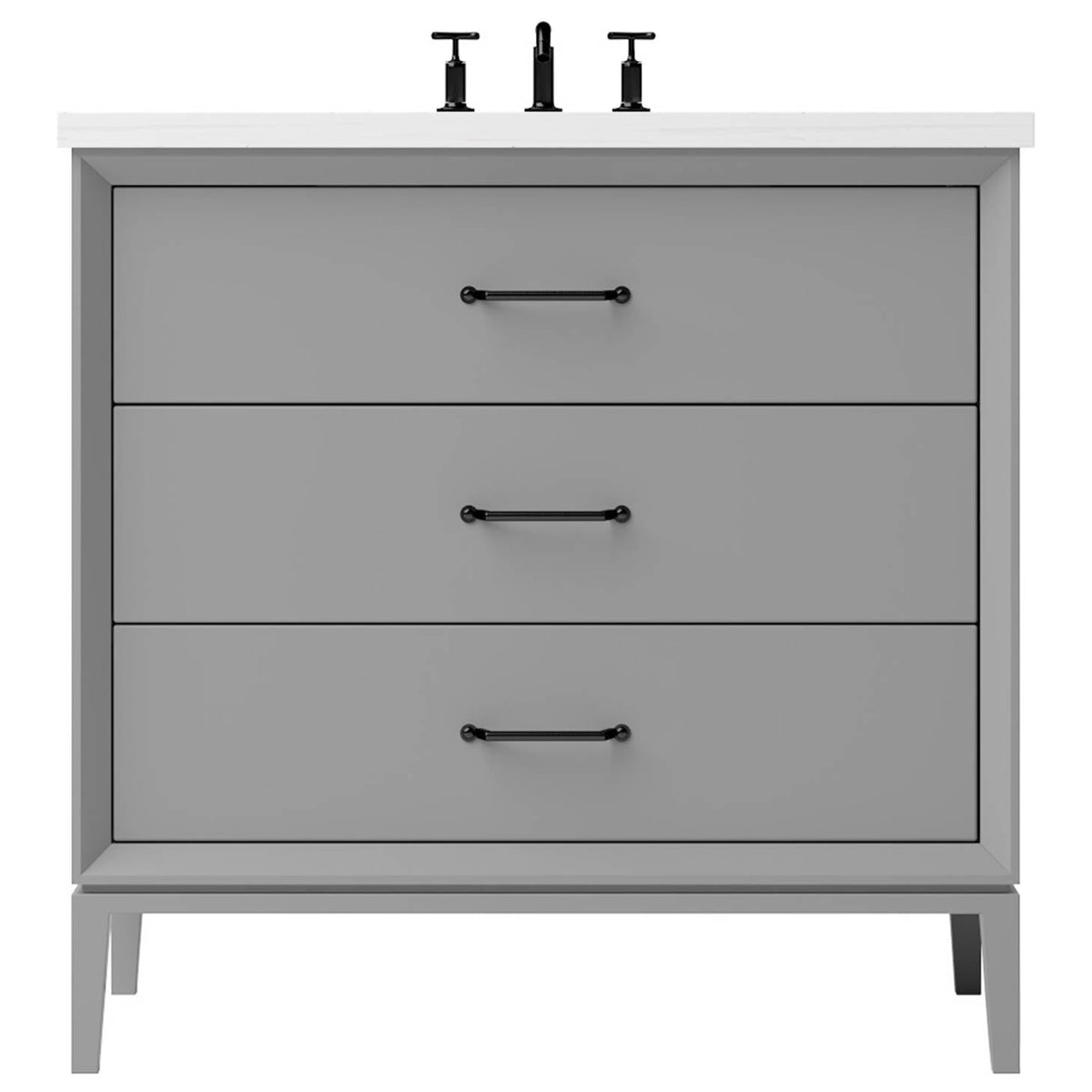 Vanderloc Alexandra Three - Drawer Single Bath Vanity - 30&quot; - Platinum Gray - Matte Black - ALS3 - 30.pg.mb