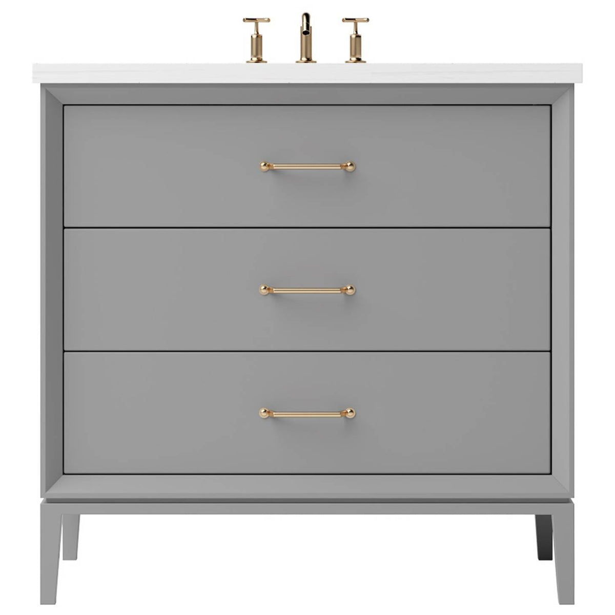 Vanderloc Alexandra Three - Drawer Single Bath Vanity - 30&quot; - Platinum Gray - Satin Gold - ALS3 - 30.pg.sg