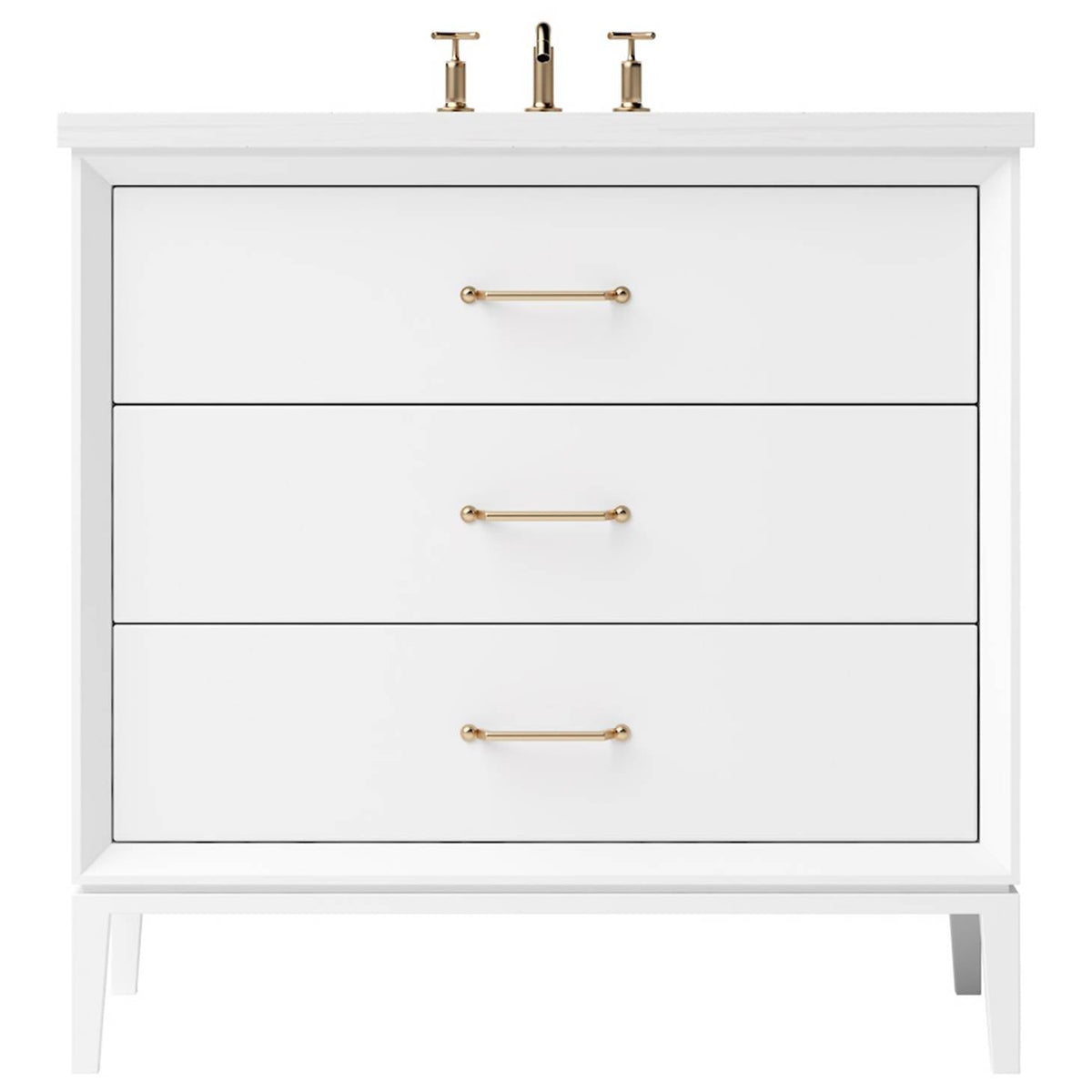 Vanderloc Alexandra Three - Drawer Single Bath Vanity - 30&quot; - Pure White - Satin Gold - ALS3 - 30.pw.sg