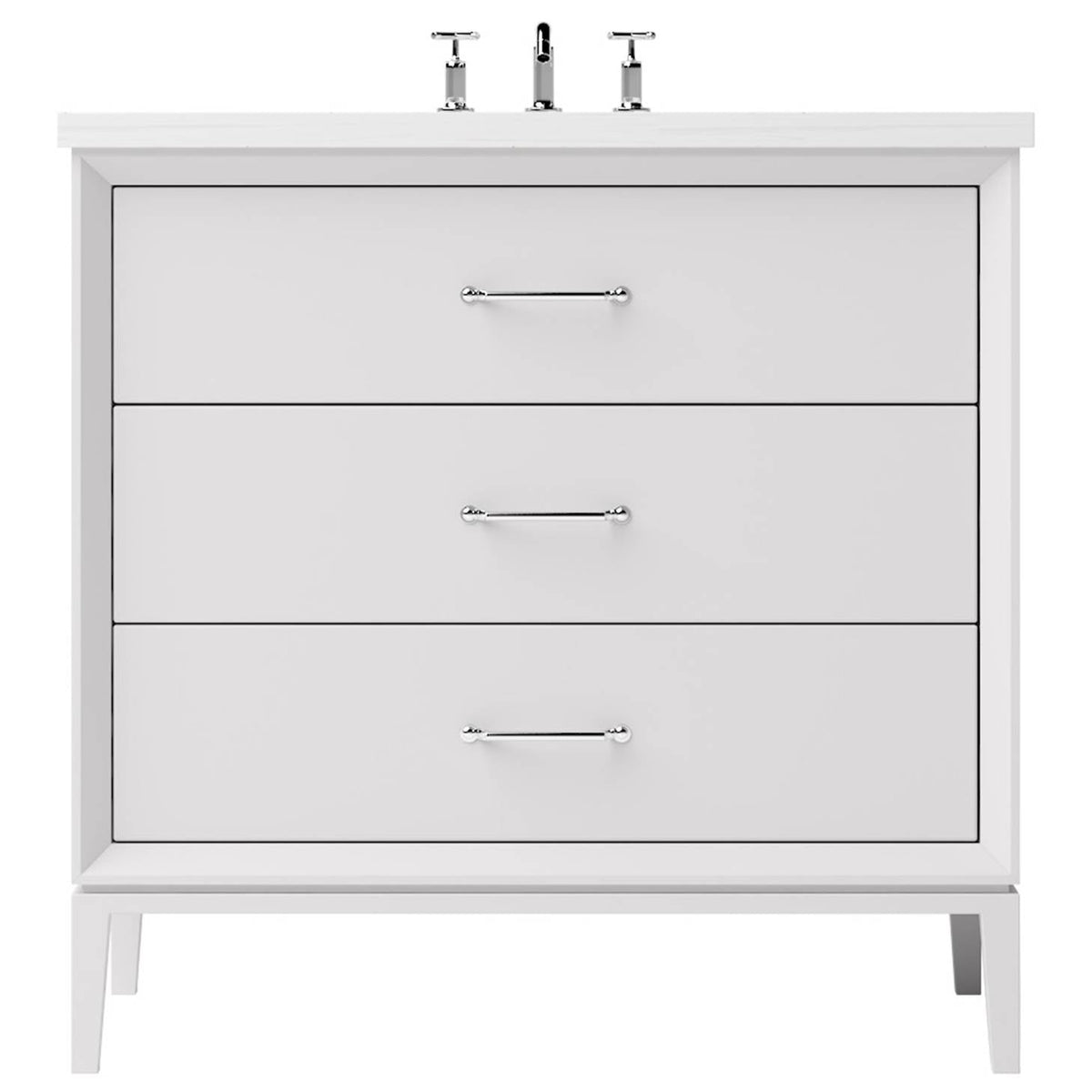 Vanderloc Alexandra Three - Drawer Single Bath Vanity - 30&quot; - Strong White - Polished Chrome - ALS3 - 30.sw.ch