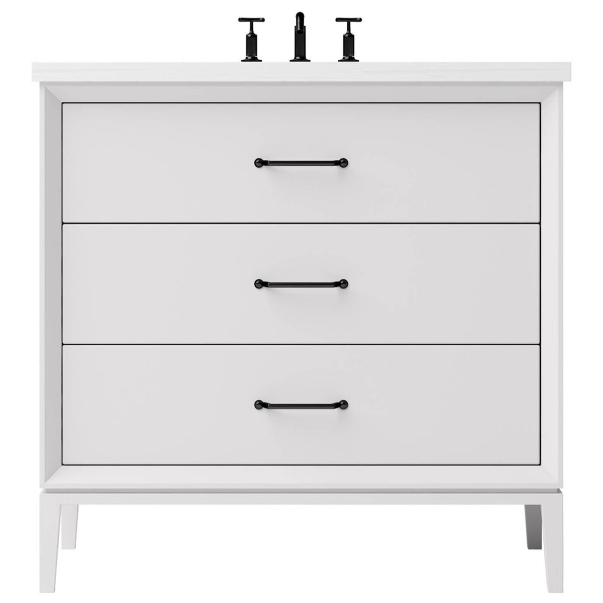 Vanderloc Alexandra Three - Drawer Single Bath Vanity - 30&quot; - Strong White - Matte Black - ALS3 - 30.sw.mb