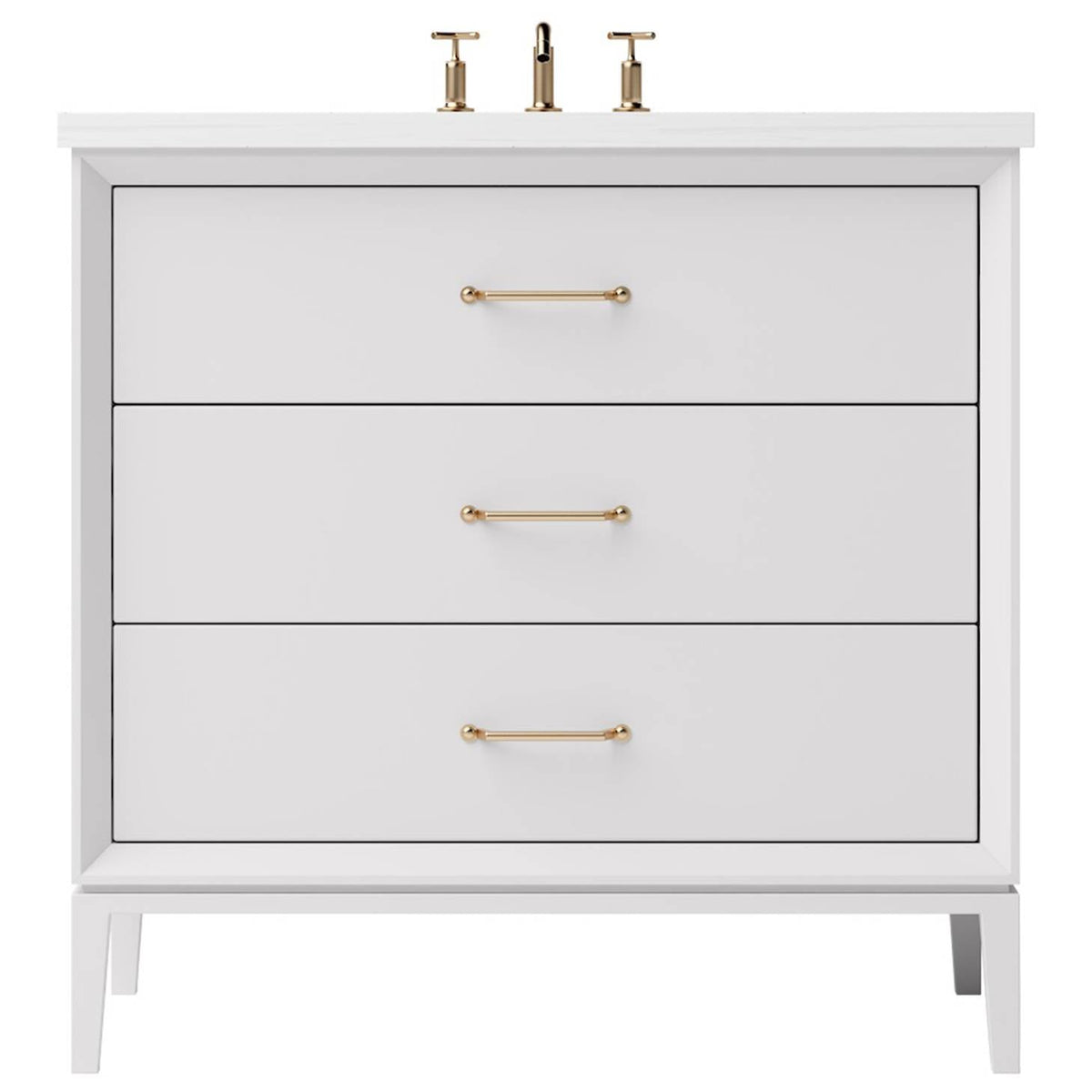 Vanderloc Alexandra Three - Drawer Single Bath Vanity - 30&quot; - Strong White - Satin Gold - ALS3 - 30.sw.sg