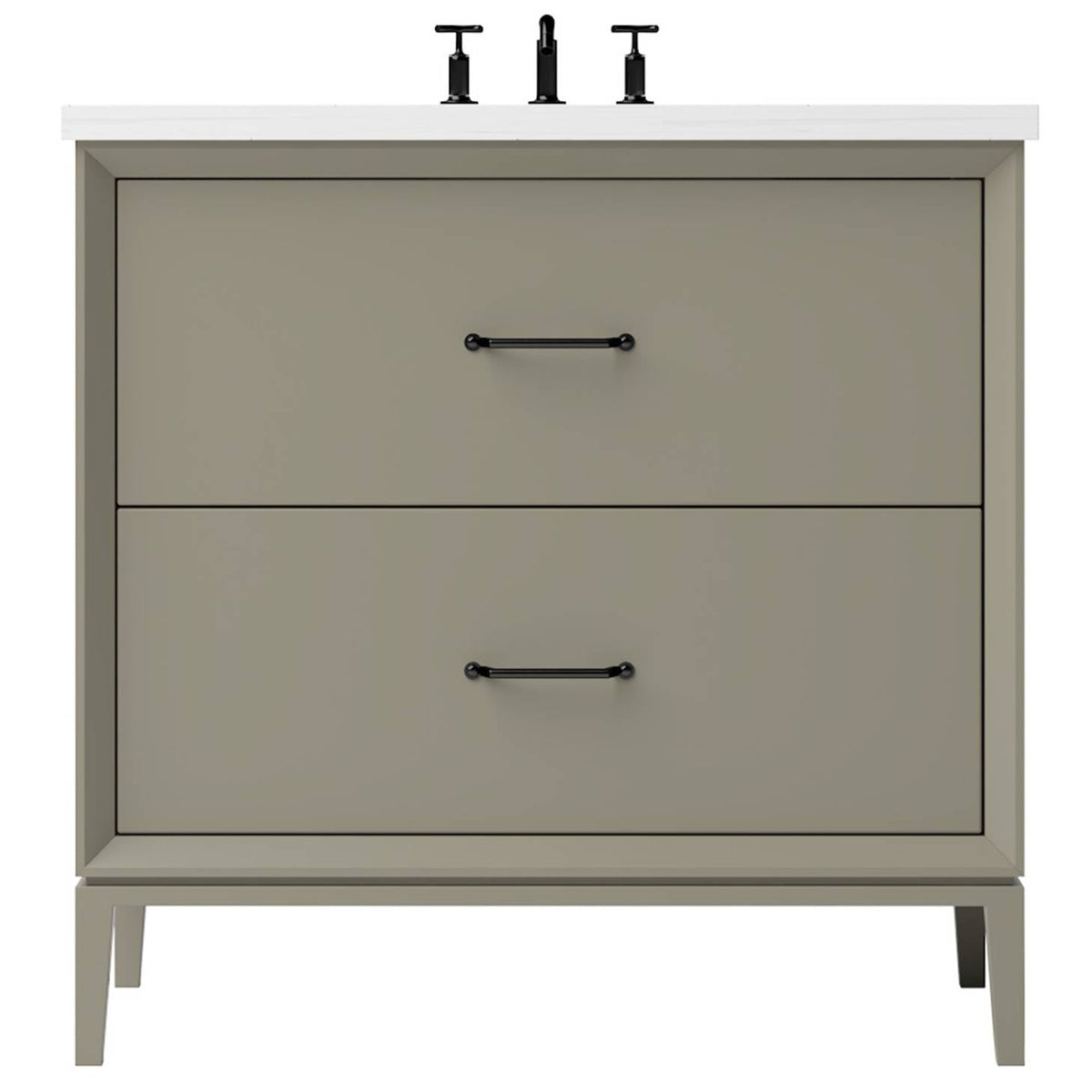 Vanderloc Alexandra Two - Drawer Single Bath Vanity - 30&quot; - French Olive - Matte Black - ALS2 - 30.fo.mb