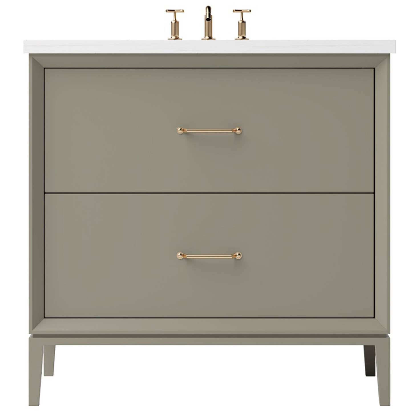 Vanderloc Alexandra Two - Drawer Single Bath Vanity - 30" - French Olive - Satin Gold - ALS2 - 30.fo.sg