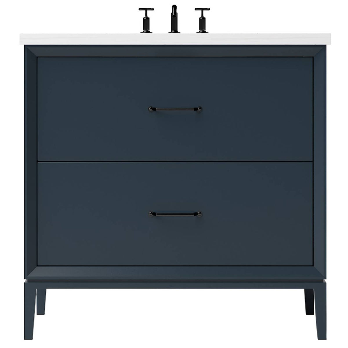 Vanderloc Alexandra Two - Drawer Single Bath Vanity - 30&quot; - Hague Blue - Matte Black - ALS2 - 30.hb.mb