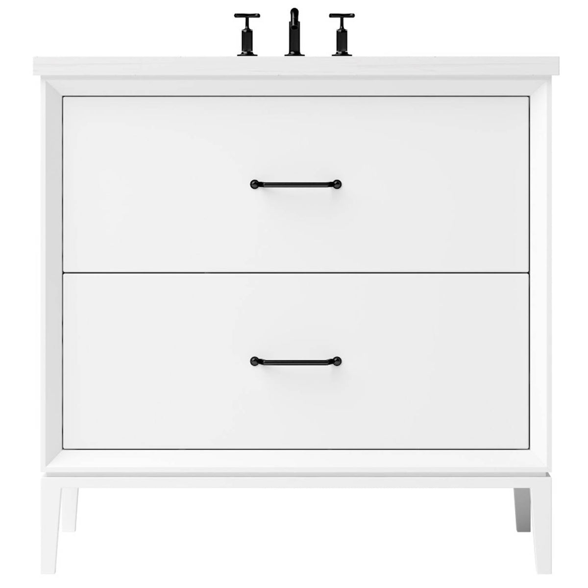 Vanderloc Alexandra Two - Drawer Single Bath Vanity - 30&quot; - Pure White - Matte Black - ALS2 - 30.pw.mb