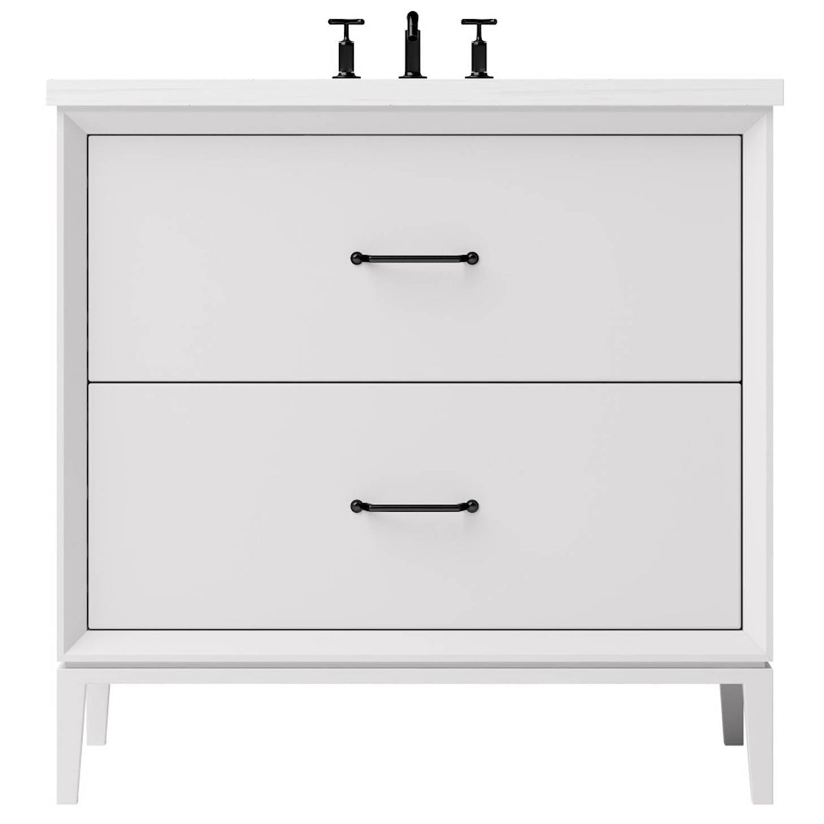 Vanderloc Alexandra Two - Drawer Single Bath Vanity - 30&quot; - Strong White - Matte Black - ALS2 - 30.sw.mb