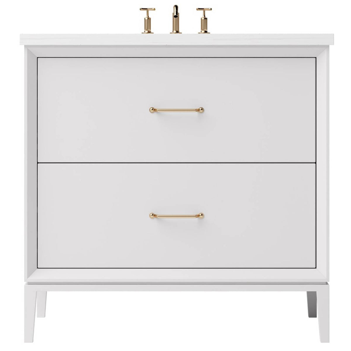 Vanderloc Alexandra Two - Drawer Single Bath Vanity - 30&quot; - Strong White - Satin Gold - ALS2 - 30.sw.sg