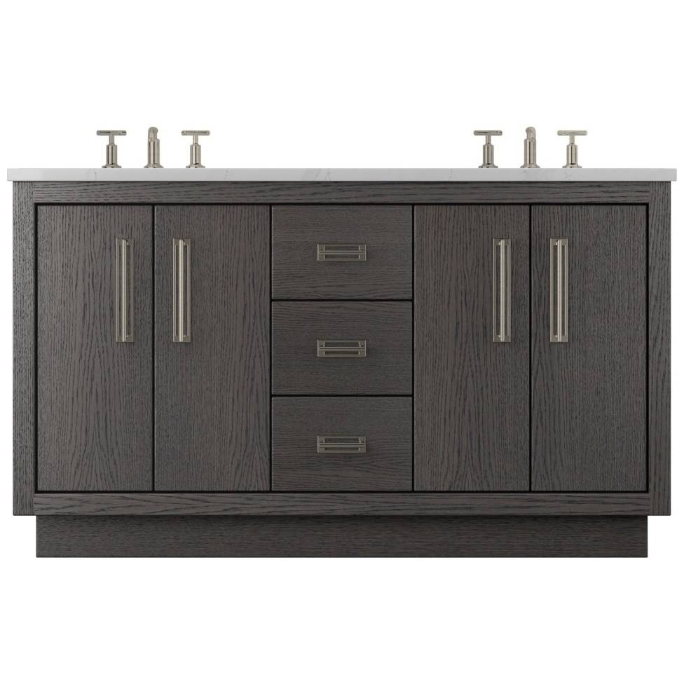 Vanderloc Avalon Double Bath Vanity - 60&quot; - Gray Weathered - Satin Nickel - AVD5 - 60.gw.sn