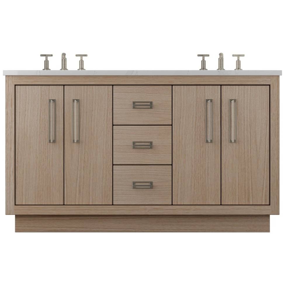Vanderloc Avalon Double Bath Vanity - 60&quot; - Natural Weathered - Satin Nickel - AVD5 - 60.nw.sn