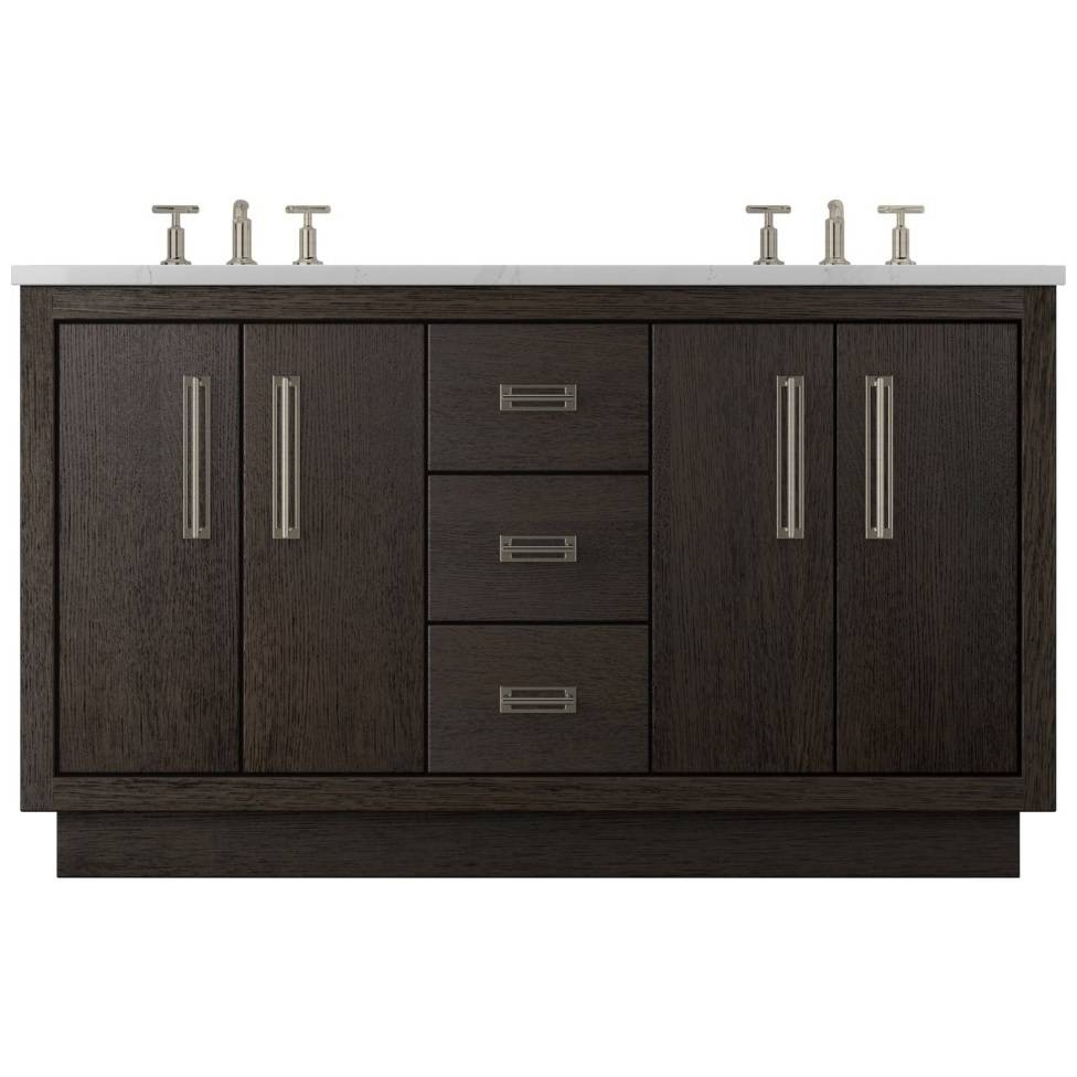Vanderloc Avalon Double Bath Vanity - 60&quot; - Rich Brown - Satin Nickel - AVD5 - 60.rb.sn