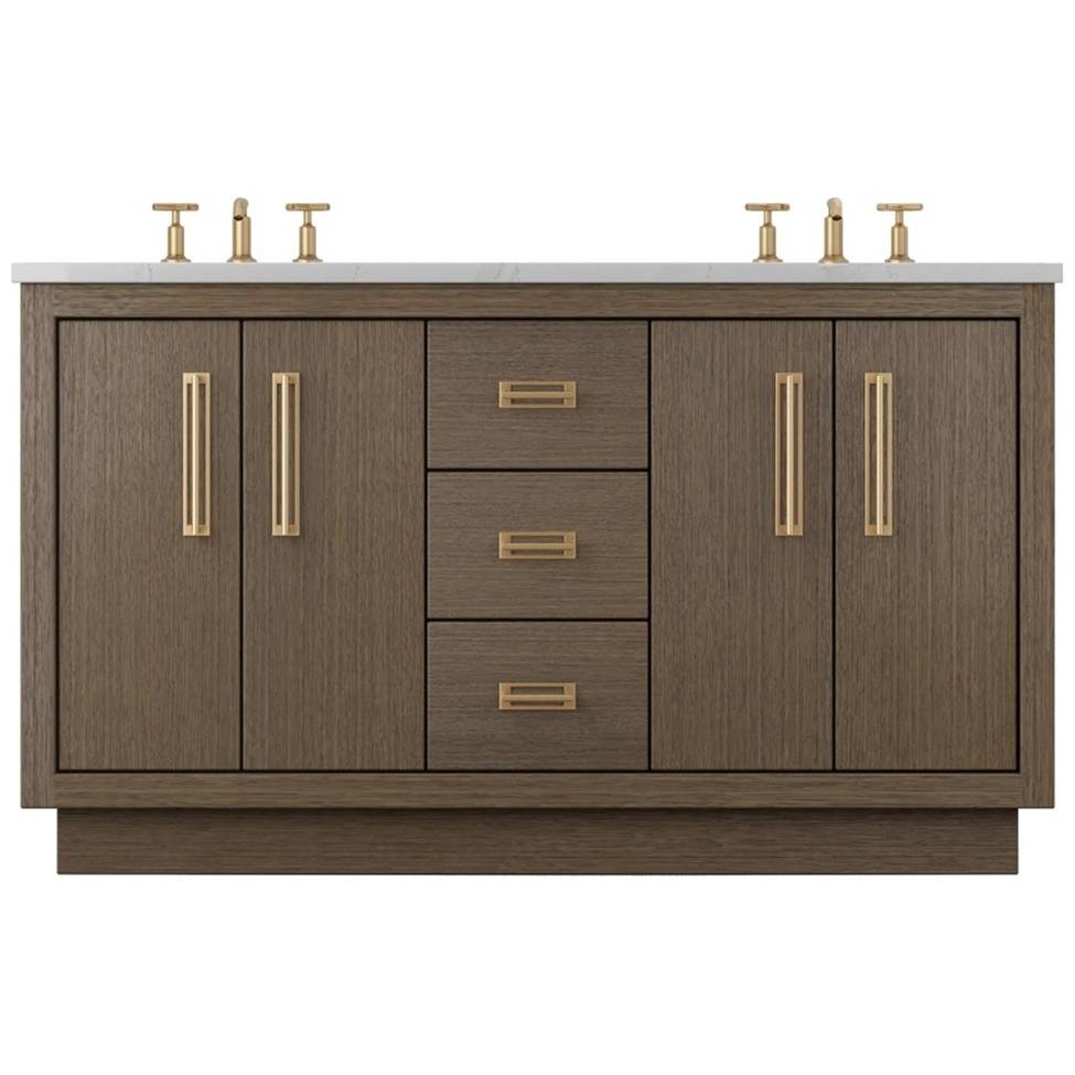 Vanderloc Avalon Double Bath Vanity - 60&quot; - Smoked Modern - Satin Gold - AVD5 - 60.sm.sg