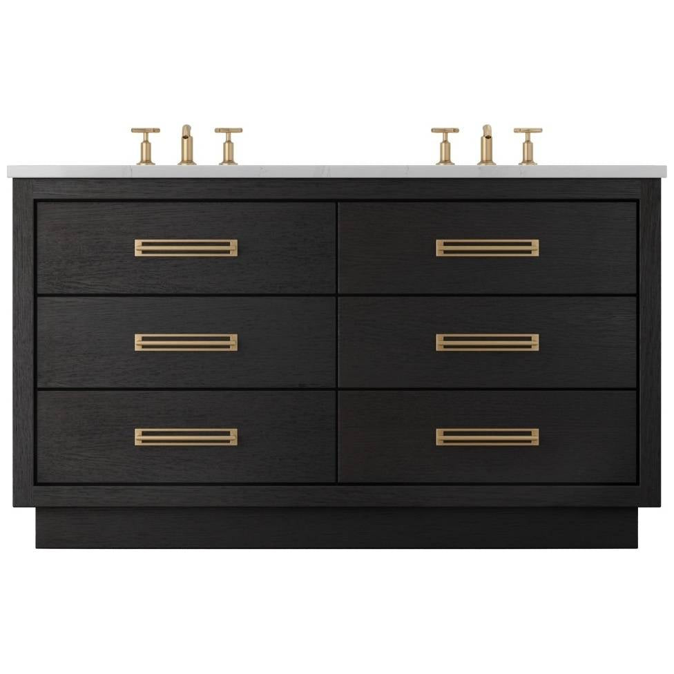 Vanderloc Avalon Double Drawer Bath Vanity - 60" - Classic Black - Satin Gold - AVD6 - 60.cb.sg