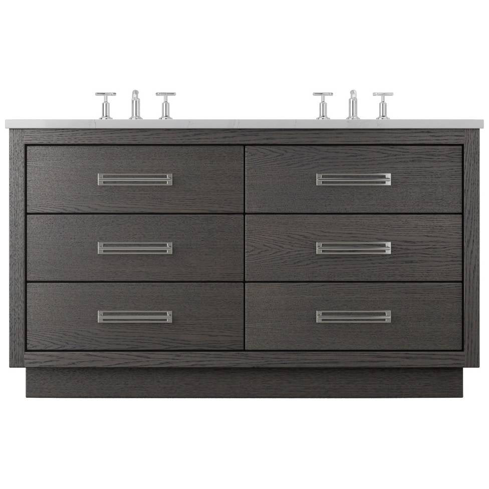 Vanderloc Avalon Double Drawer Bath Vanity - 60&quot; - Gray Weathered - Polished Chrome - AVD6 - 60.gw.ch
