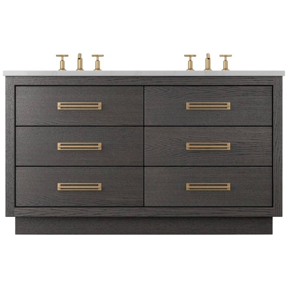 Vanderloc Avalon Double Drawer Bath Vanity - 60&quot; - Gray Weathered - Satin Gold - AVD6 - 60.gw.sg