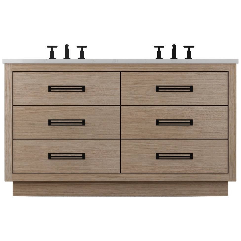 Vanderloc Avalon Double Drawer Bath Vanity - 60&quot; - Natural Weathered - Matte Black - AVD6 - 60.nw.mb