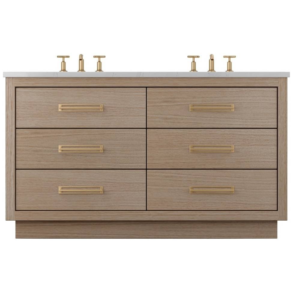 Vanderloc Avalon Double Drawer Bath Vanity - 60&quot; - Natural Weathered - Satin Gold - AVD6 - 60.nw.sg