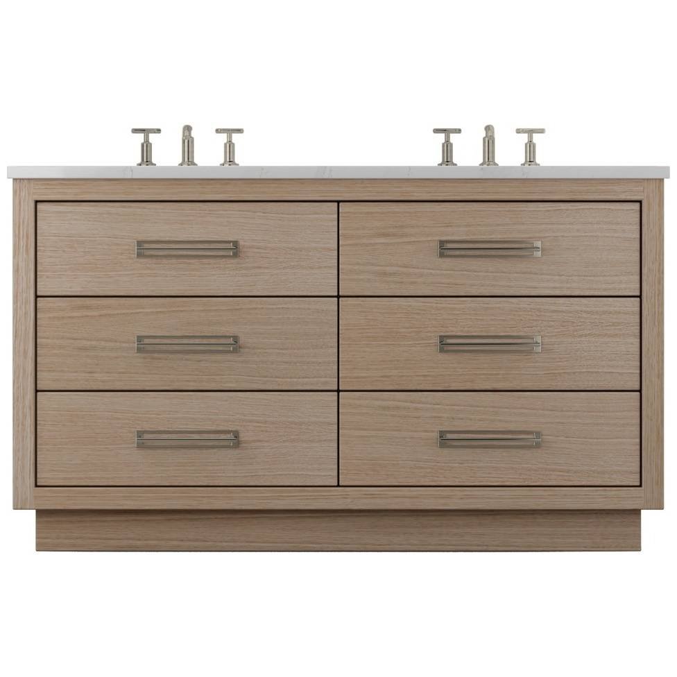 Vanderloc Avalon Double Drawer Bath Vanity - 60&quot; - Natural Weathered - Satin Nickel - AVD6 - 60.nw.sn