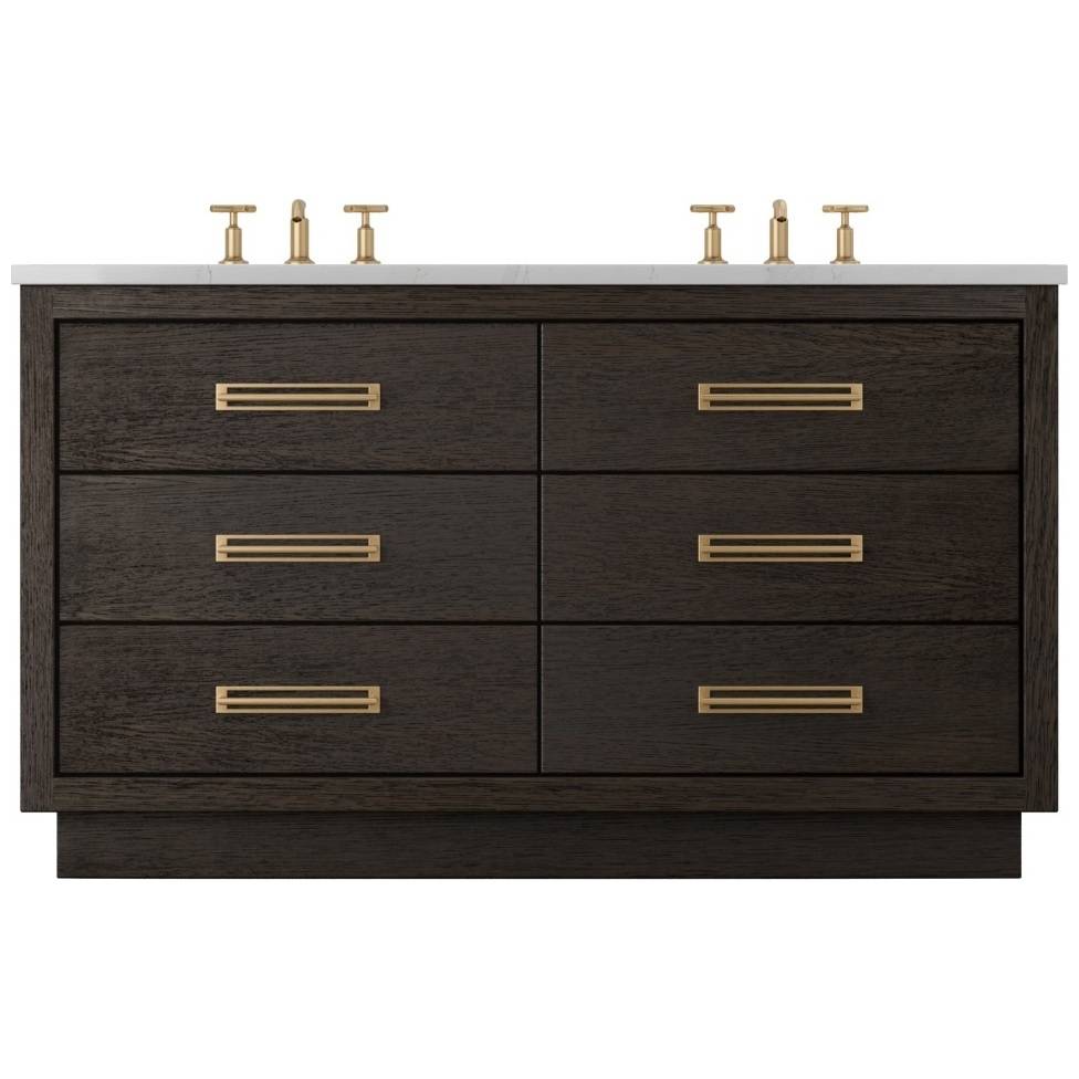 Vanderloc Avalon Double Drawer Bath Vanity - 60&quot; - Rich Brown - Satin Gold - AVD6 - 60.rb.sg