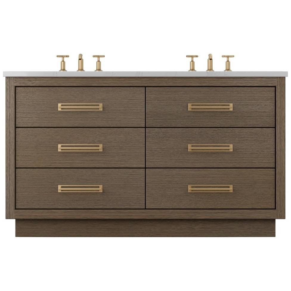 Vanderloc Avalon Double Drawer Bath Vanity - 60&quot; - Smoked Modern - Satin Gold - AVD6 - 60.sm.sg