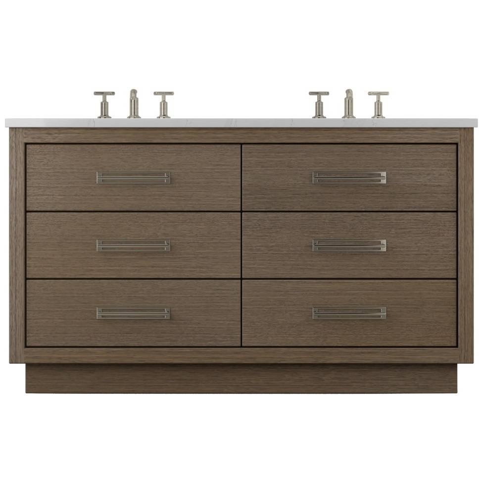 Vanderloc Avalon Double Drawer Bath Vanity - 60&quot; - Smoked Modern - Satin Nickel - AVD6 - 60.sm.sn