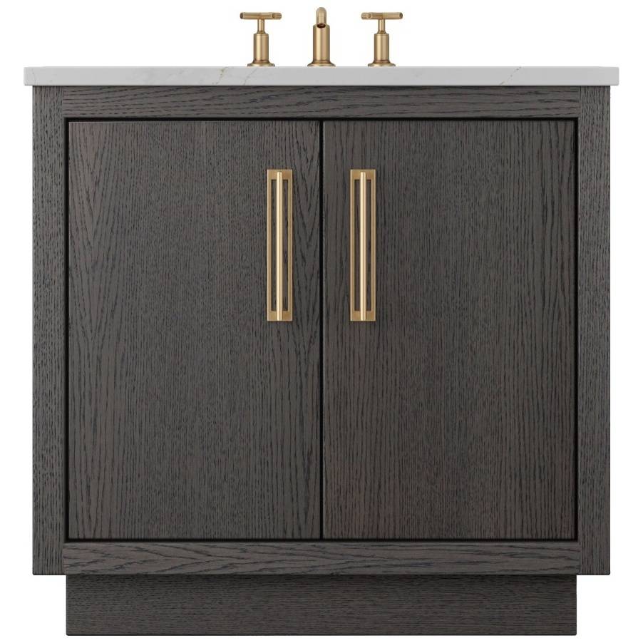 Vanderloc Avalon Single Bath Vanity - 30&quot; - Gray Weathered - Satin Gold - AVS1 - 30.gw.sg