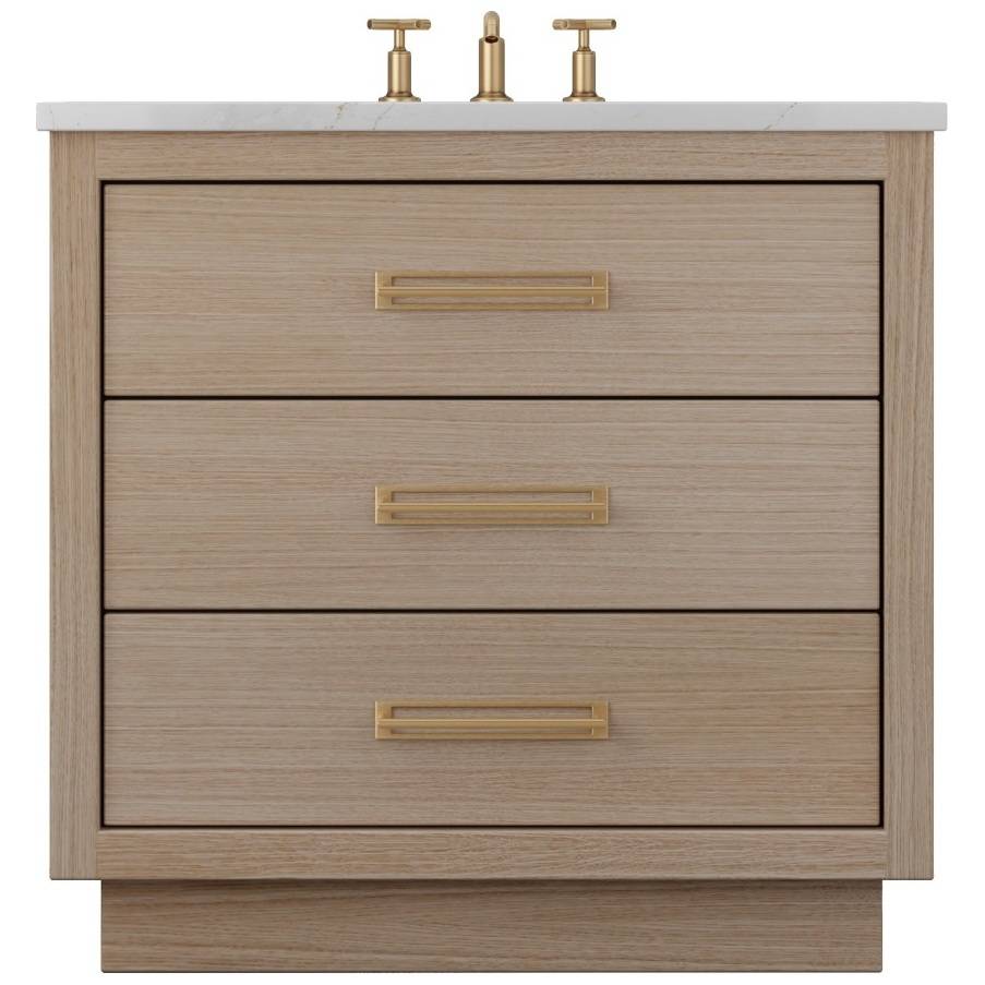 Vanderloc Avalon Three - Drawer Single Bath Vanity - 30&quot; - Natural Weathered - Satin Gold - AVS3 - 30.nw.sg
