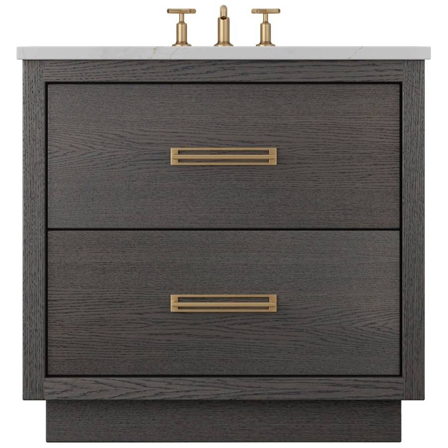 Vanderloc Avalon Two - Drawer Single Bath Vanity - 30&quot; - Gray Weathered - Satin Gold - AVS2 - 30.gw.sg
