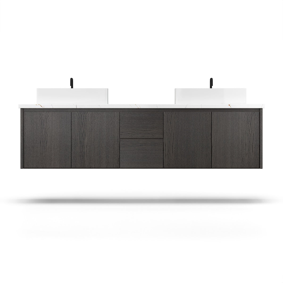 Vanderloc Gilded Double Bath Floating Vanity - 60&quot; - Gray Weathered - Vessel - GLD5 - 60 - f18.gw.nh