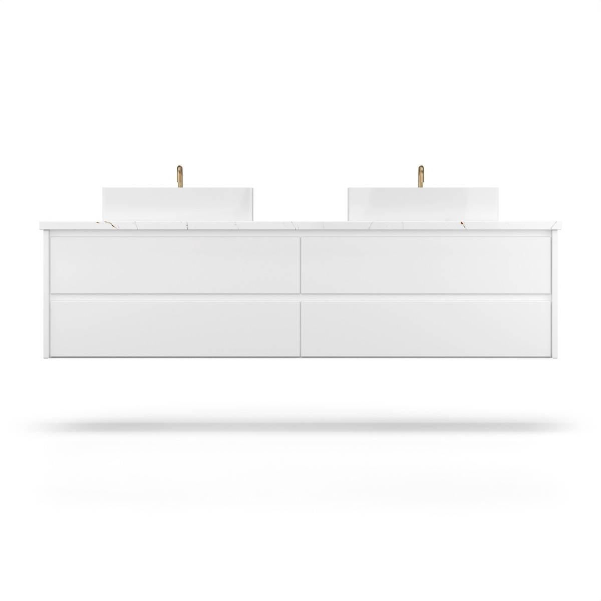 Vanderloc Gilded Double Drawer Bath Floating Vanity - 60&quot; - Pure White - Vessel - GLD6 - 60 - f18.pw.nh