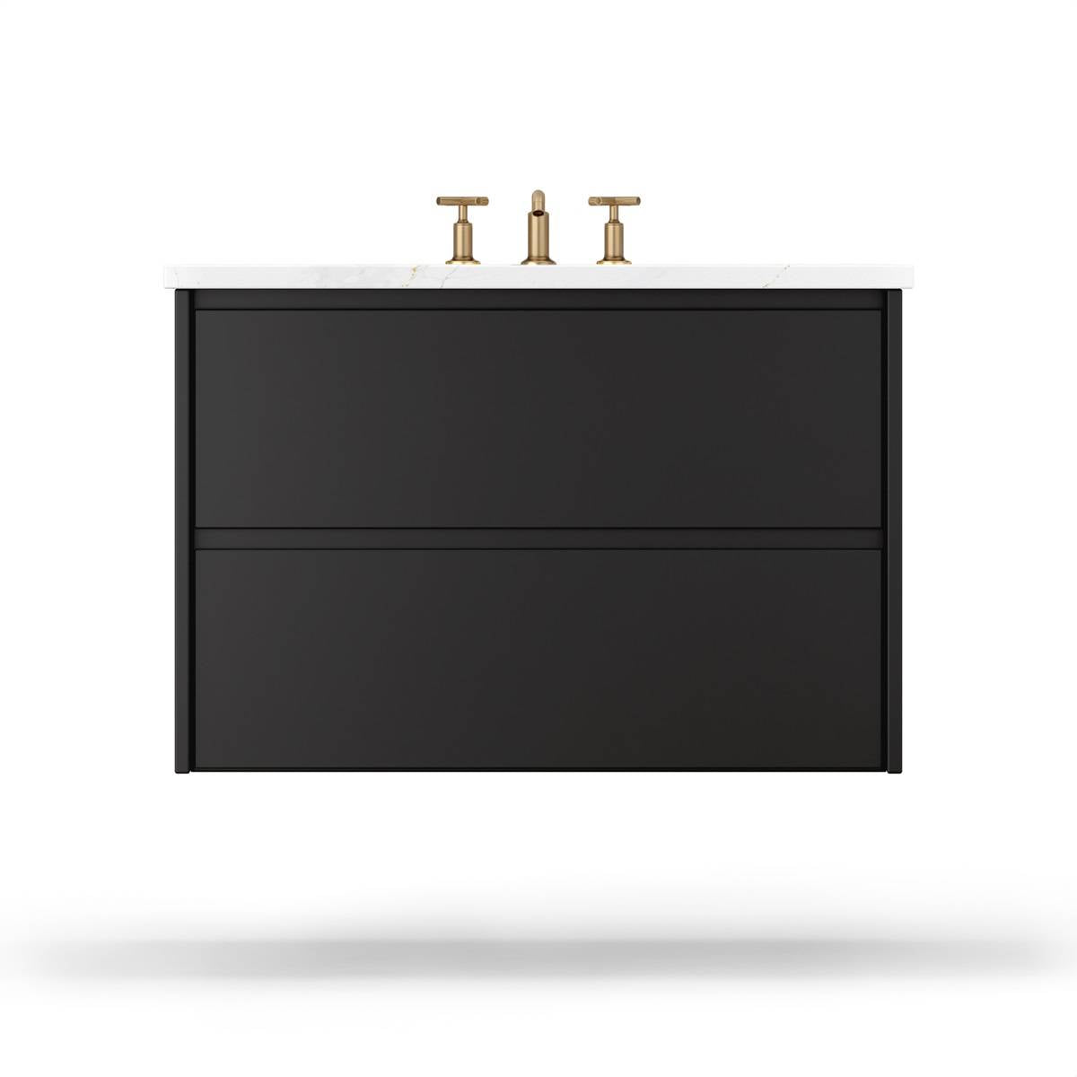 Vanderloc Gilded Two - Drawer Single Bath Floating Vanity - 30&quot; - Noir - Undermount - GLS2 - 30 - f24.no.nh
