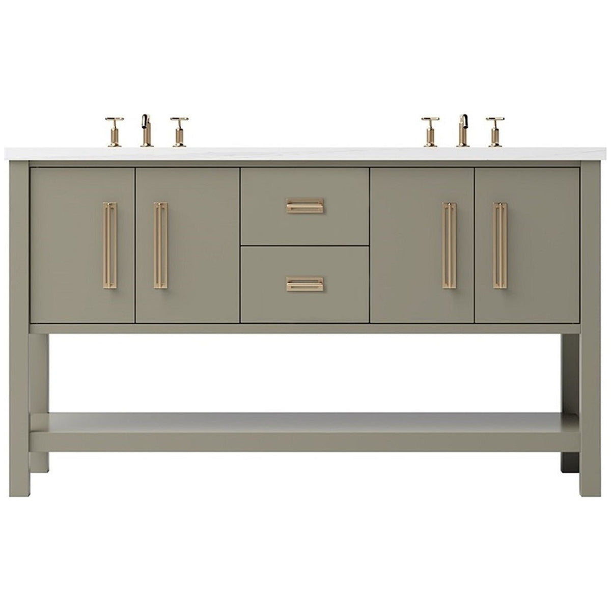 Vanderloc Kiawah Double Bath Vanity - 60&quot; - French Olive - Satin Gold - KWD5 - 60.fo.sg