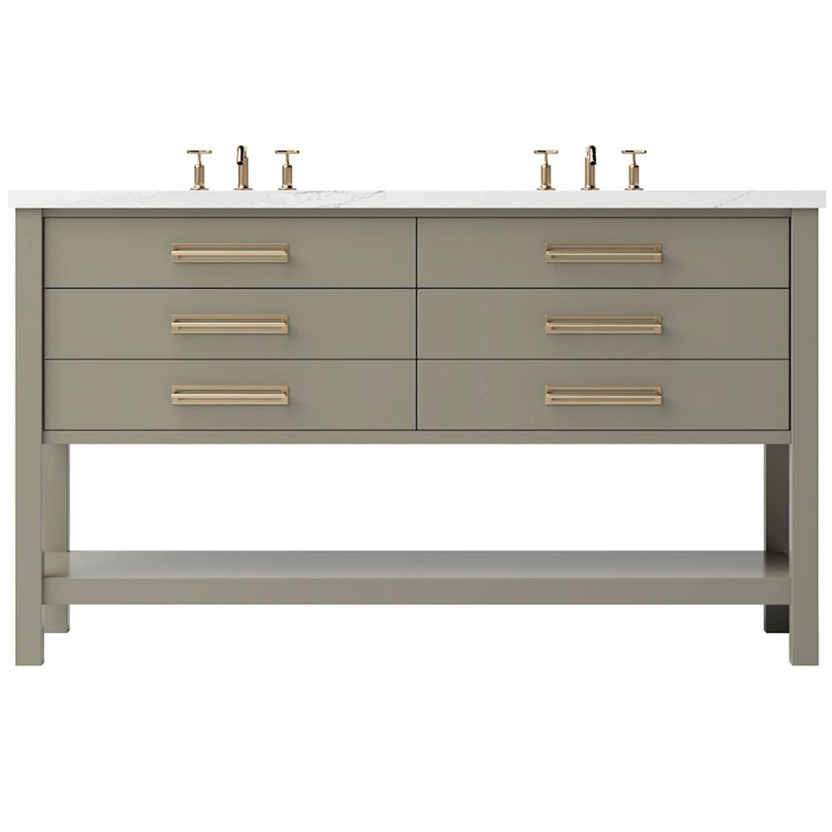 Vanderloc Kiawah Double Drawer Bath Vanity - 60&quot; - French Olive - Satin Gold - KWD6 - 60.fo.sg