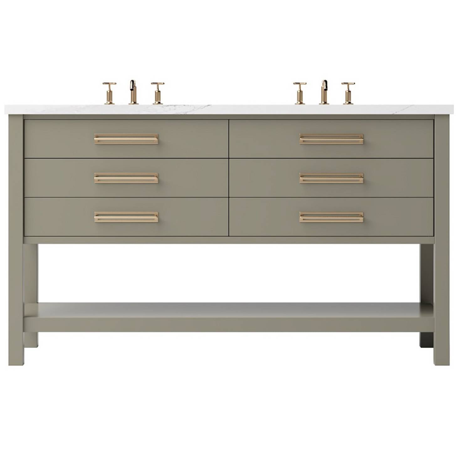 Vanderloc Kiawah Double Drawer Bath Vanity – 60" – French Olive – Satin Gold