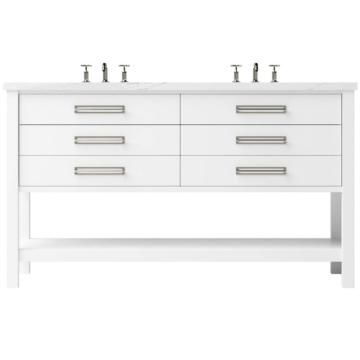 Vanderloc Kiawah Double Drawer Bath Vanity - 60&quot; - Pure White - Satin Nickel - KWD6 - 60.pw.sn