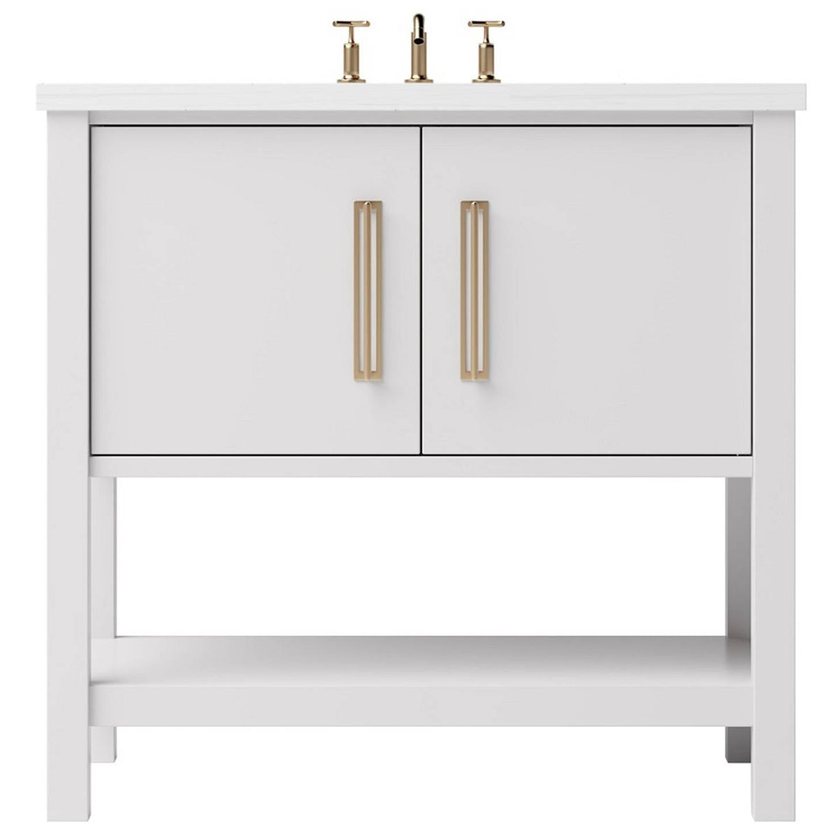 Vanderloc Kiawah Single Bath Vanity - 30&quot; - Strong White - Satin Gold - KWS1 - 30.sw.sg