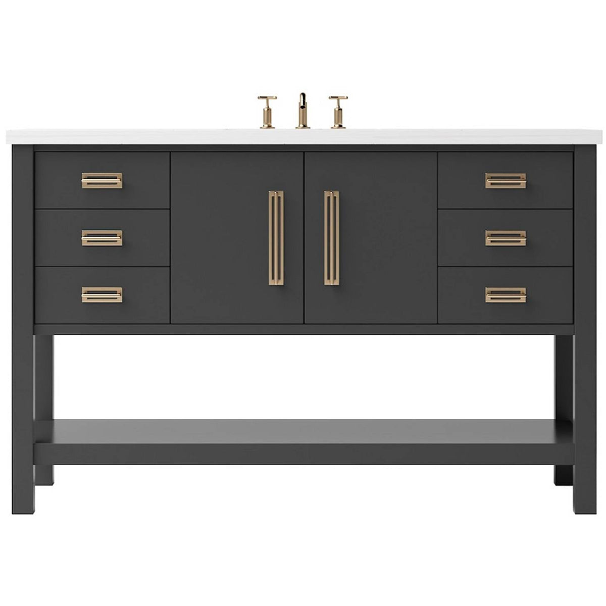 Vanderloc Kiawah Single Extra Wide Bath Vanity - 48&quot; - Off Black - Satin Gold - KWS4 - 48.ob.sg