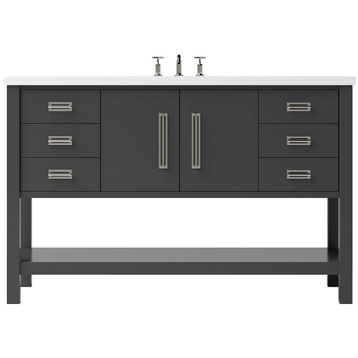 Vanderloc Kiawah Single Extra Wide Bath Vanity - 48&quot; - Off Black - Satin Nickel - KWS4 - 48.ob.sn