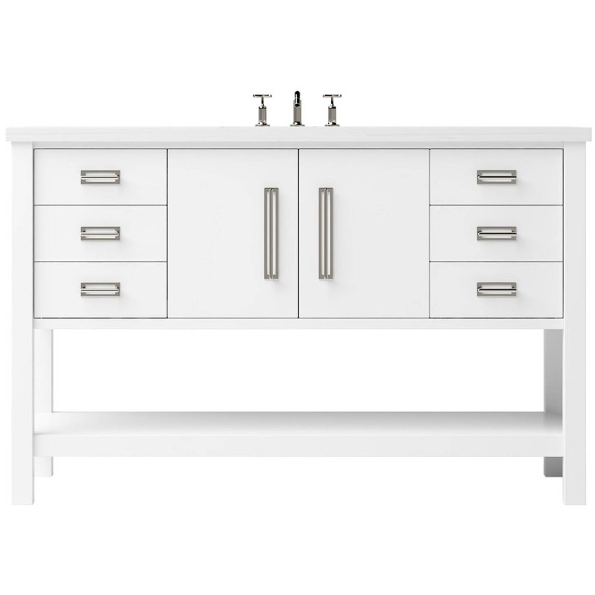 Vanderloc Kiawah Single Extra Wide Bath Vanity - 48&quot; - Pure White - Satin Nickel - KWS4 - 48.pw.sn