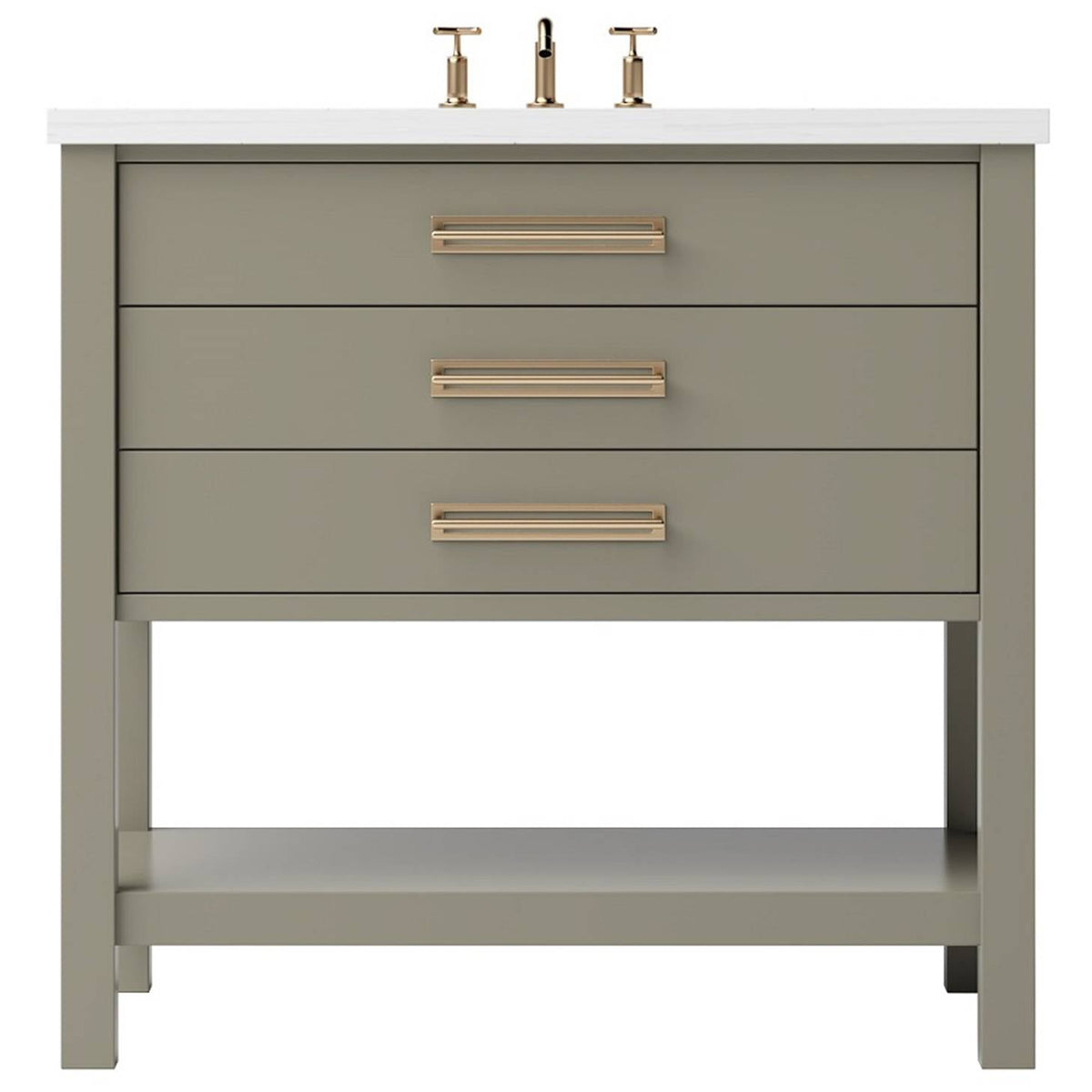 Vanderloc Kiawah Three - Drawer Single Bath Vanity - 36&quot; - French Olive - Satin Gold - KWS3 - 36.fo.sg