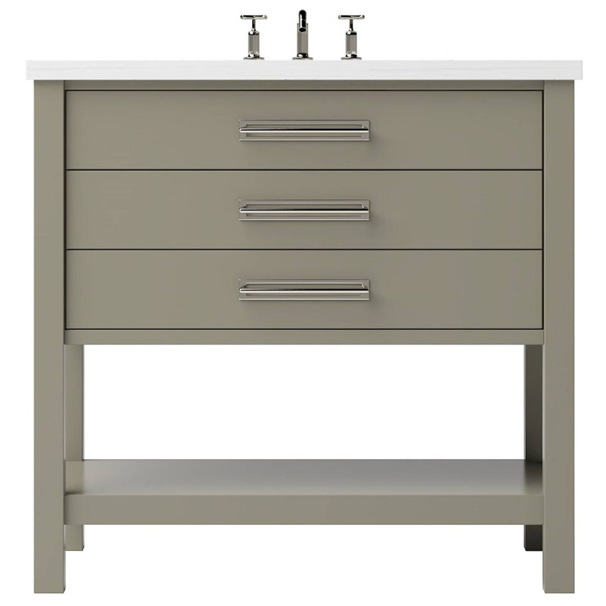 Vanderloc Kiawah Three - Drawer Single Bath Vanity - 36&quot; - French Olive - Satin Nickel - KWS3 - 36.fo.sn
